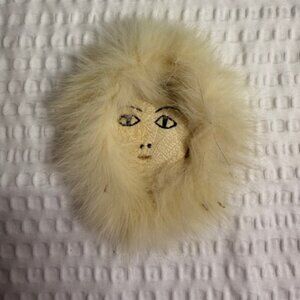 Antique vintage Eskimo Native Alaskan Inuit pin brooch real fur/leather